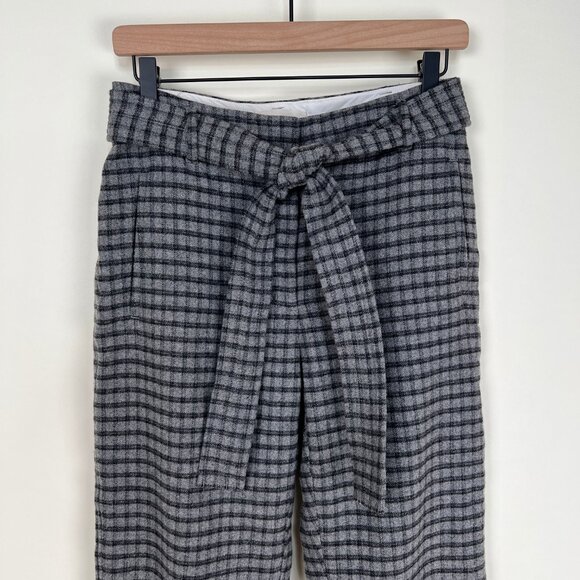 Aritzia Wilfred Tie Front Belt Plaid Pants Cropped High Rise Waisted Trousers - Picture 6 of 15